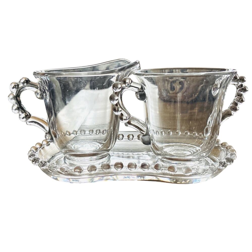 Vintage Imperial Glass Ohio Candlewick 3400 Creamer and Sugar Bowl with Tray Set